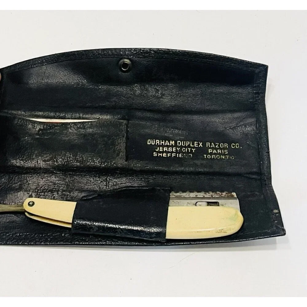 Vintage Durham Duplex Straight Razor in Original Leather Pouch Case & Blades